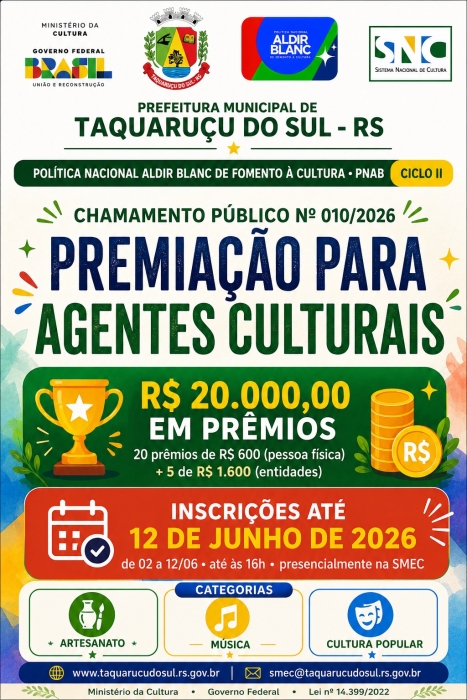 Inscri&ccedil;&otilde;es abertas para o Chamamento P&uacute;blico n&ordm; 010/2026